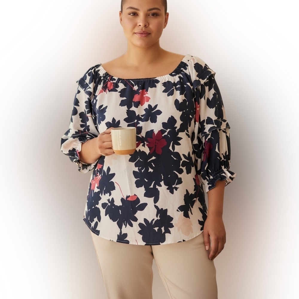 Liz Claiborne Navy and Pink Floral Blouse